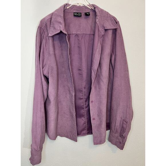 New York & Company (NY & Co) Vintage Lilac Suede-Look Button Down Shirt Sz XL - Picture 2 of 8